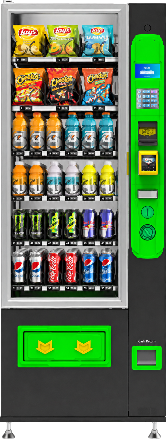 Smalle drank- en snackautomaat